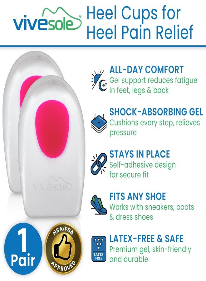 ViveSole Gel Heel Cups (Pair) - Silicone Cushion Insert Pads for Pain Relief, Plantar Fasciitis, Heel Spurs, Shoes, Achilles Treatment - Foot Comfort Support Protectors for Women, Men(Pink, Small/Med) - Image 2